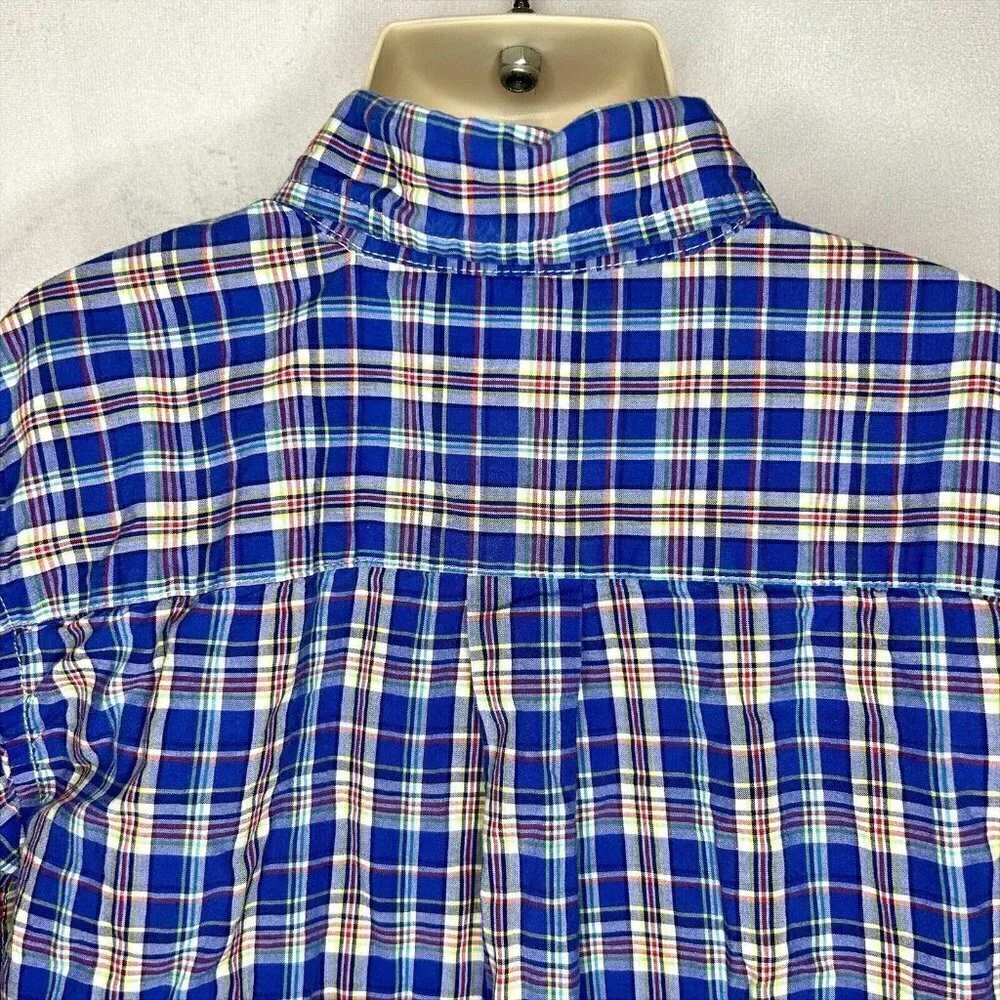 Ralph Lauren Boys Tops Button Down Shirt 7 Blue Plaid Cotton Pony Logo
